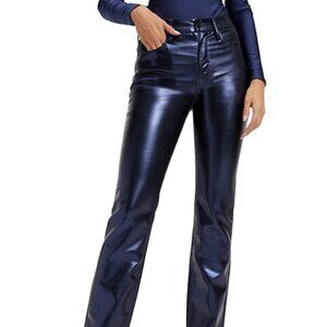 GOOD ICON METALLIC FAUX LEATHER PANTS | BLUE RINSE METALLIC